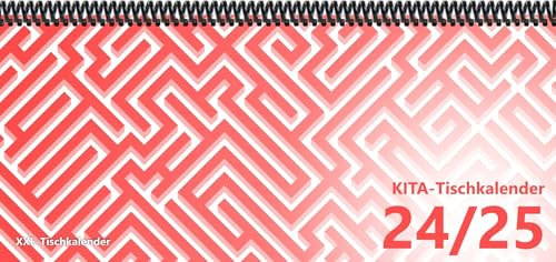 KiTa - Tischkalender 2024/25: XXL-Tischkalender, Bunt-Kalender Labyrinth rot 14,5 x 32,5 cm