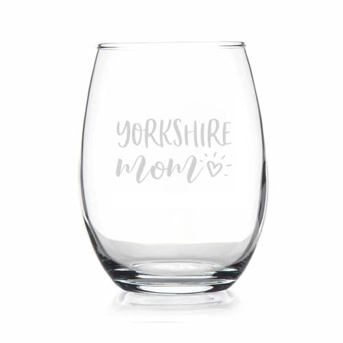 Yorkshire Mom Stemless Wine Glass - Gift For Yorkshire Lovers - Engraved Wine Glass - Funny Gift Idea - Best Gift For Wine Lover - Pet Lover Wine Glass - Dog Mom Gift
