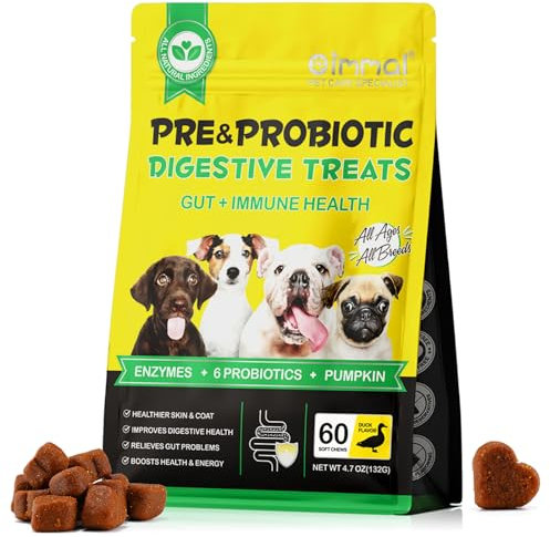 Probiotici per cani, Probiotico per cani masticabili morbidi per enzimi digestivi, salute dell'intestino, equilibrio del lievito, sistema immunitario e supporti per la salute generale (60 soft chews)