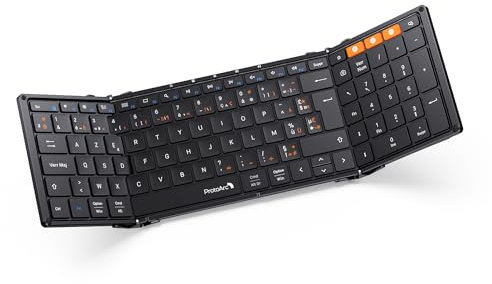 ProtoArc XK01 Clavier Bluetooth Pliable, AZERTY Clavier sans Fil Portable avec Pavé Numérique, Clavier Pliant Pleine-Taille Rechargeable pour Android Windows iOS Téléphone Tablette iPad