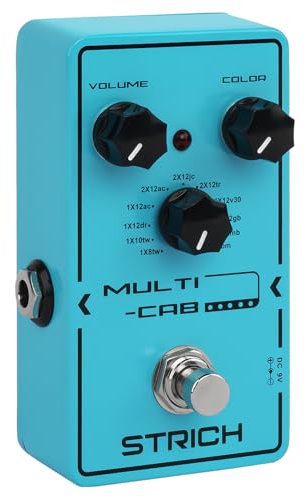 STRICH MULTI-CAB 11 Modi Digitale Kabi-Simulations-Pedal für E-Gitarre, kompakte Mini-Anlage, True Bypass, 3 Regler, Lautstärke, Klang, Kabi-Simulation, 9V DC, Hellblau