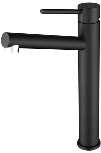 Tondiy Robinet de Lavabo Haut Noir, Mitigeur Vasque à Poser, Robinetterie Salle de Bain Chaud et Froid Réglable, Acier Inoxydable, Aérateur Démontable, Noir