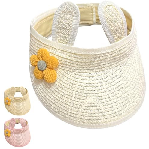 Yaopelky Bebé Niñas Enrollar Paja Sombrero Infantil Lindo Flor Abrir Visera Sombrero Verano Playa Protección Solar Gorra Ajustable para 6M-2Y (FR/ES, Edad, 6 Meses, 2 años, Blanco)