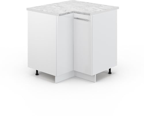 Vicco Eckunterschrank Fame-Line, Weiß Hochglanz, 80.5 cm | MDF-Front · AP Marmor inkl. · Höhenverstellbare Füße · Metallgriffe · Soft-Close