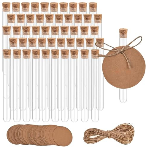 zrfgbxim 50 Pcs Clear Plastic Test Tubes with Corks, Reusable Transparent Plastic Sample Test Tubes Vases for Plants Flowers Beads Sweets Candy Lab DIY Craft, 13x78mm(6ml), with 5m Hemp Rope (13x78mm)