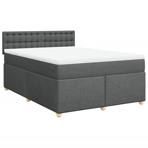 vidaXL Boxspringbett, Polsterbett Bett mit Matratze Matratzenauflage, Bettgestell mit Kopfteil Lattenrost, Doppelbett für Schlafzimmer, Dunkelgrau 160x200cm Stoff
