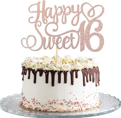 1 Stück Happy Sweet 16 Tortendeko Glitzer Teenager 16th Kuchen Deko Prost auf 16 Geburtstag Cake Topper für 16th Geburtstag Jahrestag Party Kuchen Dekoendeko Rosegold