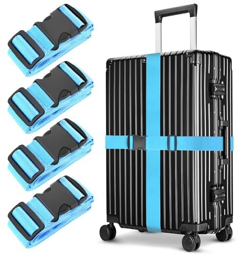 Collskid 4 Stück Koffergurt Kofferband für Reisegepäck mit 2-stufiger Schnalle, Einstellbare kofferband Gurt, Gepäckband für Schnell erkennen Gepäck Reisetasche (Blau)