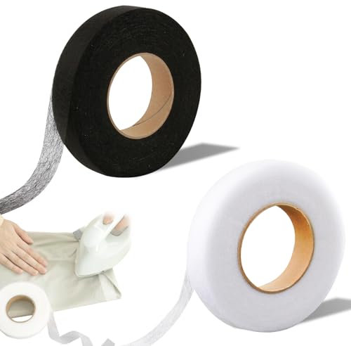 2 PCS 2 Rotoli Nastro Termoadesivo, 64metri Orlo Svelto Termoadesivo Forte (Nero e Bianco), Nastro Biadesivo per Orli, Adesivo di Tessuto Fusibile per Abbigliamento e Decorazioni