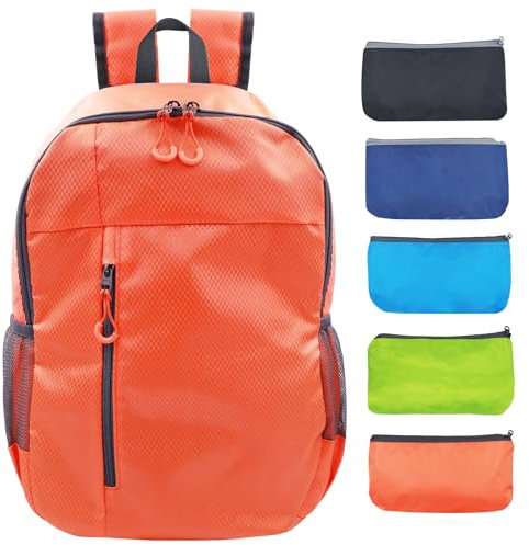 CHEESANHERR Rucksack Faltbar, 20L Ultraleicht Packable Wanderrucksack, Tagesrucksack Wasserabweisend Trekkingrucksack Reiserucksack Sport Radfahren Daypack Backpack für Herren Damen (Orange)