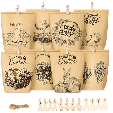 12 Stück Geschenktüten Ostern,Bedruckte Ostertüten zum Befüllen,Papiertüten Ostern Osterhase Set für Osternest Dekoration und Mitgebsel, zum Verpacken von Geschenken für Freunde,Kinder und Erwachsene
