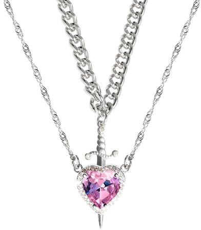 Yamobi Herz Schwert Paare Halskette (1 für jeden), Schwert und Herz Anhänger, Edelstahl, Unisex, 47 cm, Zirkonia, 2 Stück