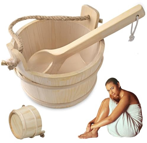 Veesper Bodet 4L Sauna et Ensemble de louches, kit de Sauna en Bois avec poignée épaisse et Doublure en Plastique, renforcé Conservateur pour Utilisation du Spa