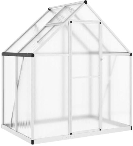 Utiny Gewächshaus mit Fundamentrahmen Silbern 169x114x195 cm Alu Frühbeet Pflanzenhaus mit Dachrinnensystem Flügeltür Treibhaus für Pflanzen