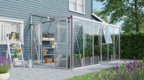 Vitavia Anlehn-Gewächshaus Athena 10200, Aluminium, 10,2 m², 3 mm ESG, 10 mm HKP | Wetterfestes & stabiles Wand-Gewächshaus zur Pflanzenanzucht | Ideales Treibhaus für Gemüse, Kräuter & Blumen