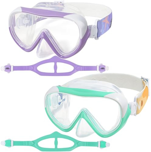 Barn dykglasögon 180° panorama barn snorklingsmask, anti-dimma dykmask härdat glas simmask pojke silikon dykmask flicka simglasögon med nässkydd 4–16