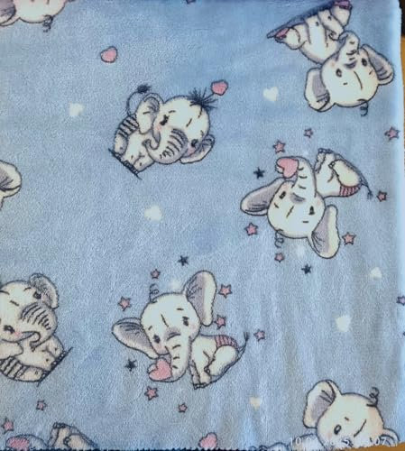 PinkZebra Kuscheldecke Baby Decke 70 x 100 cm, Tagesdecke, Buggy Decke, Fleecedecke, Babydecke für Kinderwagen Überwurfdecke Flauschig, Bettdecke, Elefant Blau