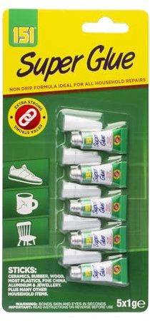 2 x 151 Super Glue Tubes 1g 5pk, Extra Strong Non-Drip Formula for Household Repairs