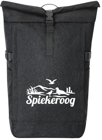Huuraa Kurierrucksack Spiekeroog Strandmotiv 30-44 Liter Black Melange Fairtrade Rolltop Rucksack Geschenkidee