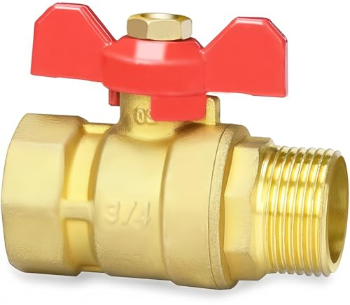 Kugelventil 3/4 Zoll, Packung von 1 Kugelventilen mit rotem Flügelgriff, Kugelventil mit Flügelgriff, 3/4 Zoll IG/AG Messing Absperrventil für Wasserleitungen, Hahn