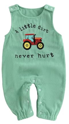 Carolilly Infant Baby Dungarees Newborn Baby Boys Sleeveless Corduroy Romper Round Neck Tractor Embroidery Jumpsuit Toddler Cute Clothes