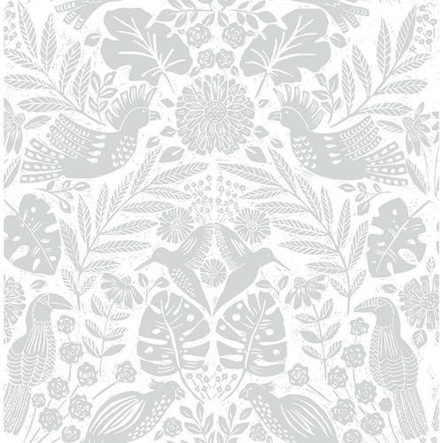 Nestle Light Grey Bird Block Print Wallpaper