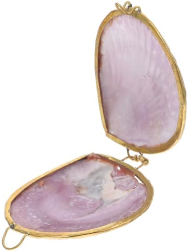 BESTOYARD Muschelförmige Schmuckschatulle aus Muschel mit Goldenem Rand Leichter und Tragbarer Schmuckkasten für Halsketten und Anhänger für Hochzeit und Valentinstag Zufällige Farbe