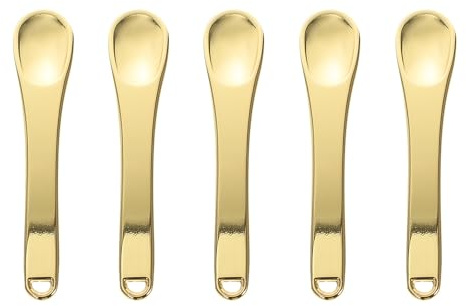 Uonlytech Lot de 5 Mini Cuillères à Crème en Alliage de Zinc Doré, pour Soins du Visage et Contour des Yeux, Spatules Cosmétiques Pratiques, pour Masque Facial et Massage Délicat, Format