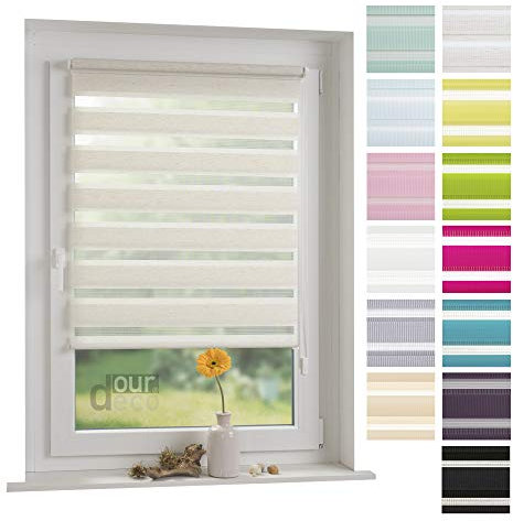 ourdeco® Doppel-Rollo, Duo-Rollo / 120 x 160 cm Natur/lichtdurchlässig, Blickdicht, Montage ohne Bohren