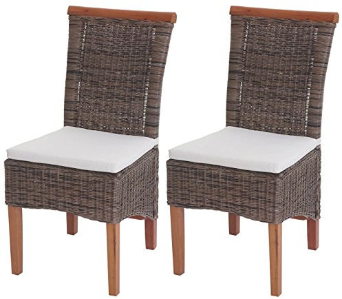 Mendler 2er-Set Esszimmerstuhl Savona, Stuhl Küchenstuhl, Rattan - mit Sitzkissen