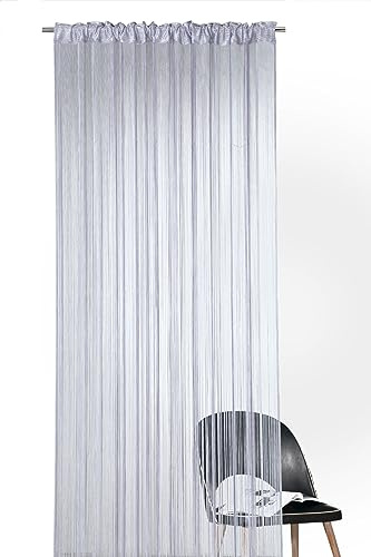 heimtexland ® Fadengardine in Silber grau HxB 160x148 cm mit Stabtunnel KÜRZBAR hochwertige Qualität FORMSCHNITT MÖGLICH Fadenvorhang Fadenstore Raumteiler Insektenschutz Ökotex Typ121