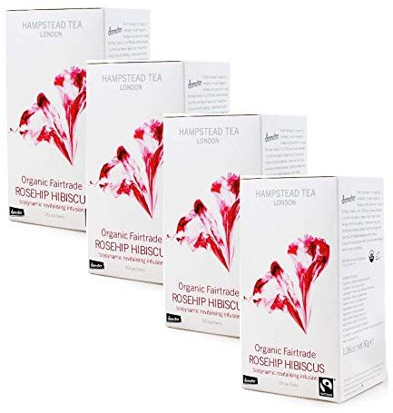 Hampstead Tea London Bio revitalisierender und biodynamischer Kräutertee mit Hagebutte & Hibiskus - 4 x 20 Teebeutel (120 Gramm)