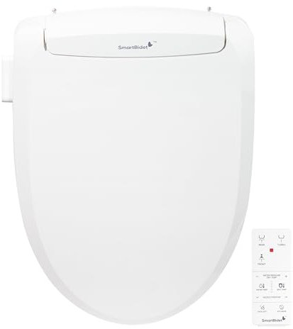 SmartBidet SB-100R Electric Bidet Seat for Elongated Toilets with Remote Control, Stainless Steel Nozzle with Removable Nozzle Cap, Slim and Strong Design