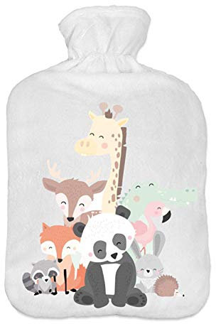 Wärmflasche mit Pullover Bezug 2 Liter Bettflasche mit schönen Fleece-Druck Bezug Gummi Wärmflasche mit Deckel Tiere [092]