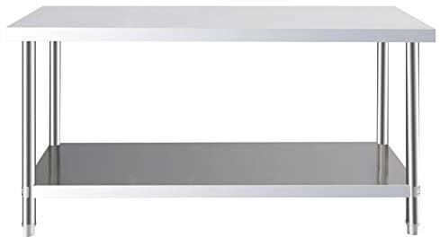 FIDOOVIVIA Stainless Steel Kitchen Catering Table Heavy Duty Work Bench Food Prep Workbench Dining Table Double Layer for Commercial and Home 120 x 60 x 80cm(LxWxH)