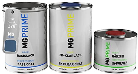 MG PRIME Autolack Dose Set für Suzuki ZYR Stargaze Blue Metallic/Nexa Blue Metallic Basislack 2K Klarlack Härter spritzfertig 2,5L