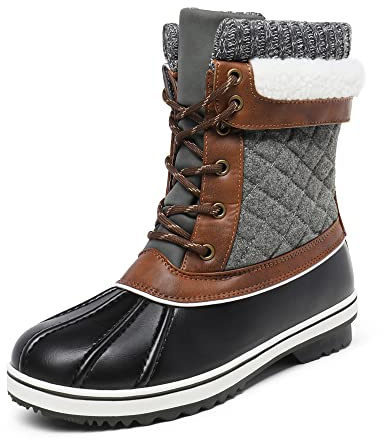 DREAM PAIRS Bottes Neige Femme Hiver Mi-Mollet Imperméables Chaudes Antidérapantes Extérieur,Size 38,Noir/Gris,Monte_01