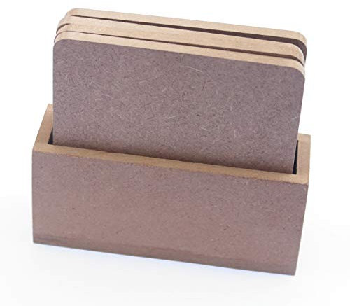 IVEI Sous-verres DIY IVEI avec support - Sous-verres en bois brut et support découpes vierges pour peinture, découpage, peinture et décoration en résine - Lot de 4 (3,5 po)