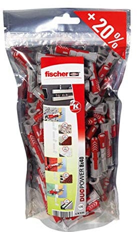 fischer DuoPower 8 x 40 im Big Pack, 120 Universaldübel, leistungsstarker 2-Komponenten-Dübel, Kunststoffdübel zur Befestigung in Beton, Ziegeln, Stein, Gipsbauplatten uvm., ohne Schrauben