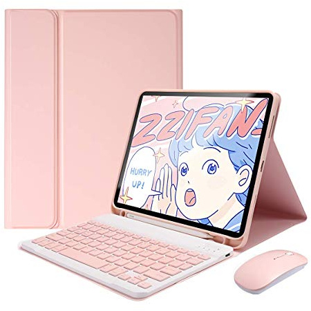 Funda Teclado Para Ipad Pro 11 2020 [Admite Carga De Lápiz De Segunda Generación] - Cubierta Trasera De TPU Suave, Teclado Inalámbrico Desmontable Con Mouse Bluetooth,Rosado,iPad Pro 11 2020