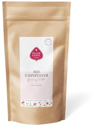 ELIAH SAHIL Bio Ginseng Zahnpasta Pulver (Nachfüllpackung) 200g – 100% natürliche Zahnreinigung für Erwachsene, wohltuende Kräuterformel, fluoridfrei, vegan, umweltfreundliche Mundpflege