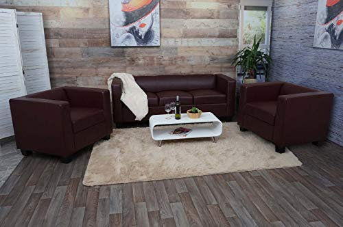 Mendler 3-1-1 Sofagarnitur Couchgarnitur Loungesofa Lille - Kunstleder, rot-braun