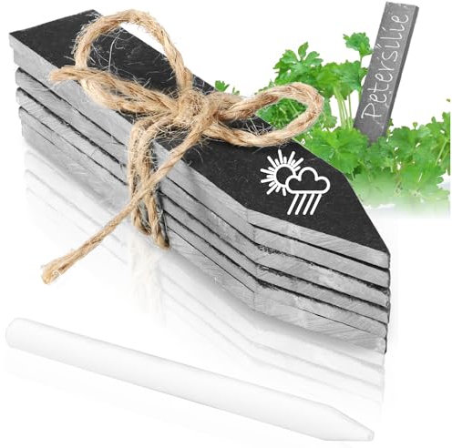 COM-FOUR® 6x Pflanzenschilder aus Schiefer - Pflanzenstecker mit Kreidestift zum Beschriften - Pflanzenetiketten - Beetschilder - Garten Schilder (6 Stück Schiefer grau)