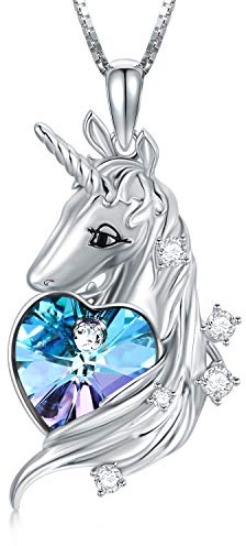 TOUPOP Kette Einhorn 925 Sterling Silber Einhorn Halskette für Damen Mädchen Einhorn Anhänger Schmuck mit Kristall Unicorn Geschenke
