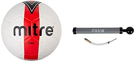 Mitre Unisex Final Recreational Football, White/Red/Black, Size 5, With Ball Pump