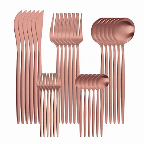 Couverts Ensemble Vaisselle en acier inoxydable Cuisine Cuisine Couche de vaisselle Couche Fourches Spoon Steel Cutlery Couverts (Color : Rose gold)