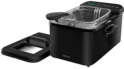 Cecotec Friggitrice a Olio 4,2L Cleanfry Luxury 4000 Black. 3270W, Design Elegante In Acciaio Inox Nero, 5 Programmi, 3270W, Filtro Oilclean, Coperchio Inox Con Finestra e Filtro Antiodore
