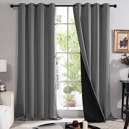 Deconovo Rideaux 100% Occultant à Oeillets - Isolant Thermique Anti Froid pour Salon et Chambre - 2 Pièces, 140x180 CM, Gris