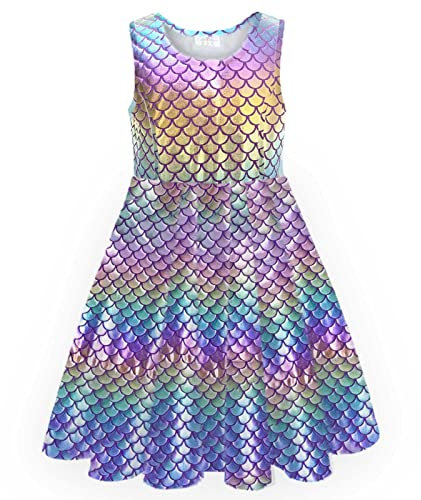 VIKITA Mädchen Kleid Sommerkleid Kinder Kleider Meerjungfrau Ärmellos JX0995 7-8 Jahre