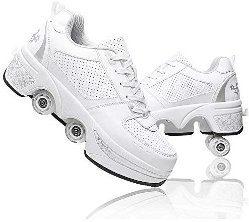 Rollschuhe, verstellbar, für 4 Räder, verstellbar, 2-in-1-Schuhe, vielseitig einsetzbar, Kick Roller Shoe für Jungen Mädchen (42)